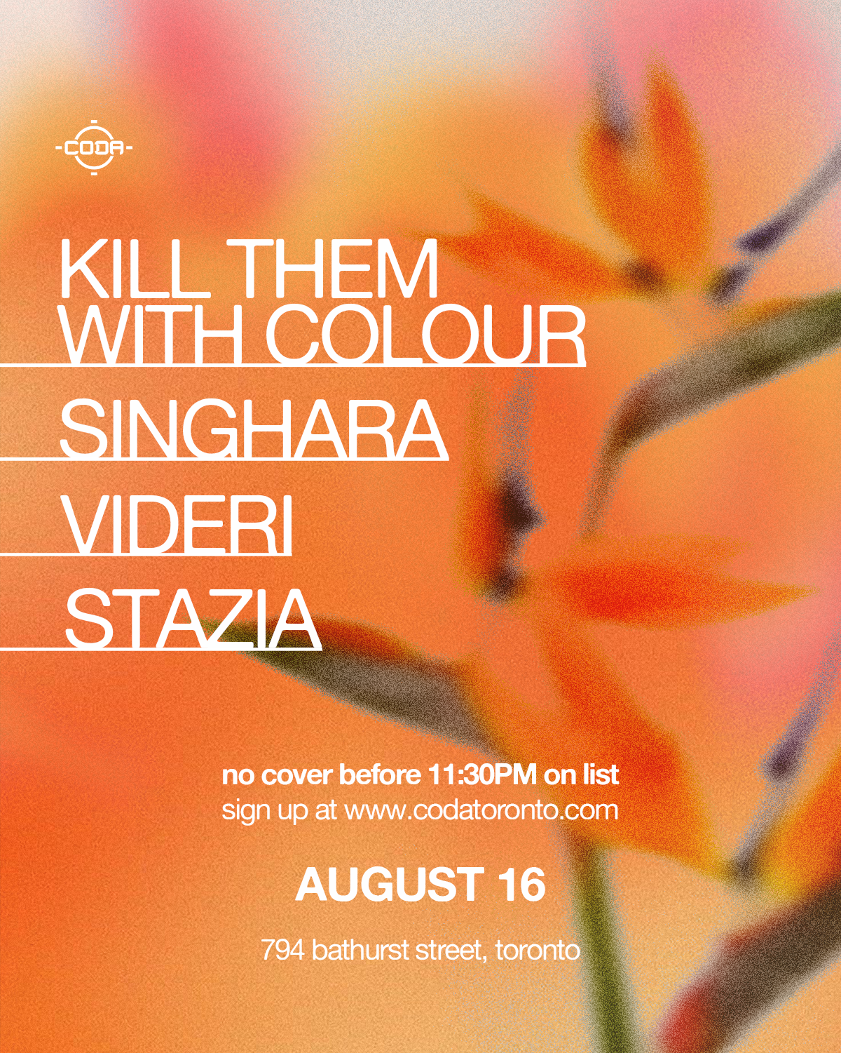Kill Them With Colour at Coda flyer